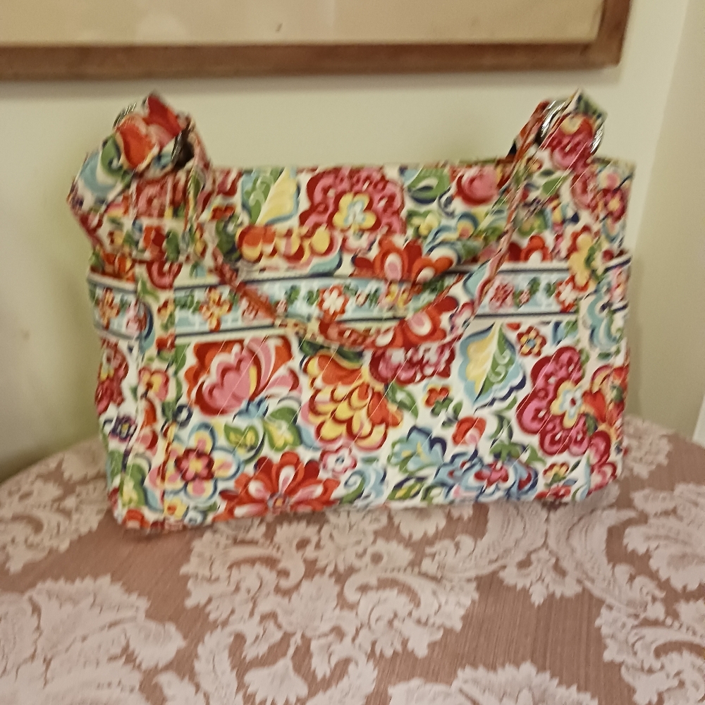 Vintage 2009 Vera Bradley Hope Garden Satchel, Quilted Cotton Large Purse